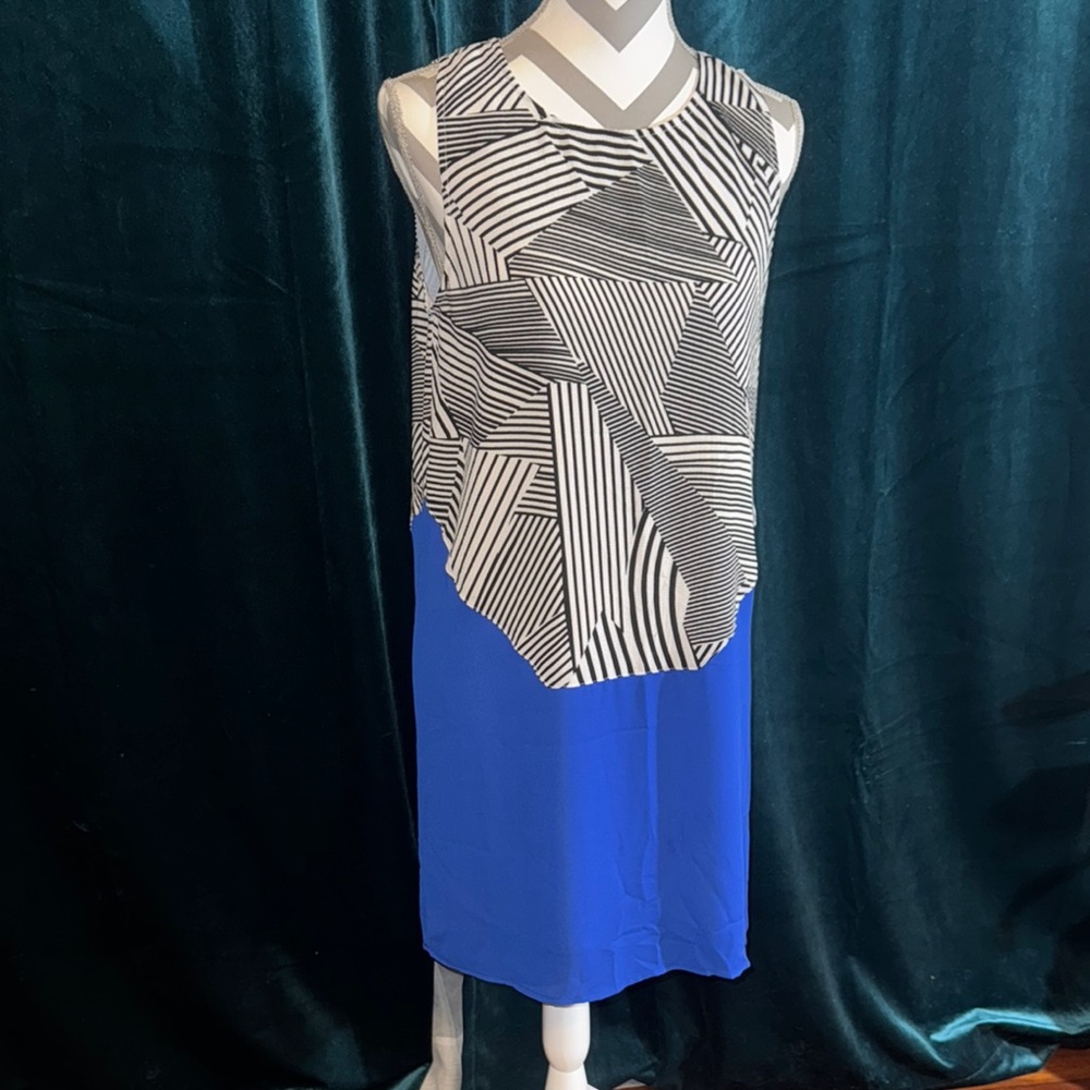 Black and White Striped Dress with Blue Bottom by THML Size Small